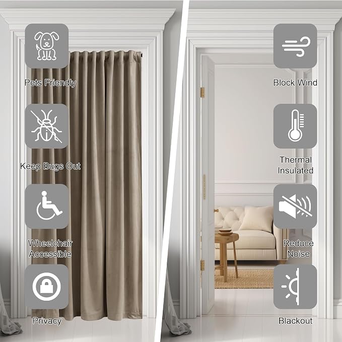 Wide Doorway Curtain 80 inches Long Camel Beige Room Darkening Privacy Protect - Image 4