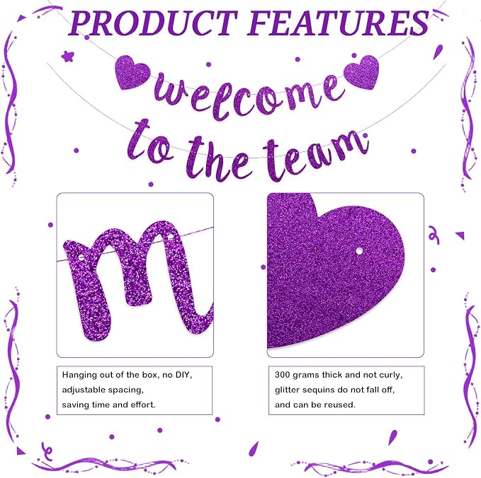 Welcome to the Team Banner Pre-Strung No DIY, Glitter New Employee Welcome - Image 3
