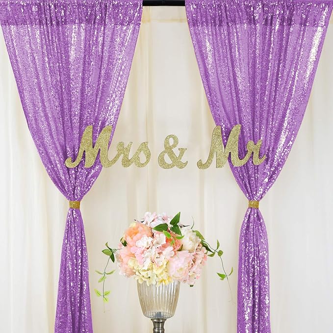 Lavender Sequin Backdrop Curtains Party Photo Glitter Drapes 2 Pcs 2FTx8FT | - Image 6