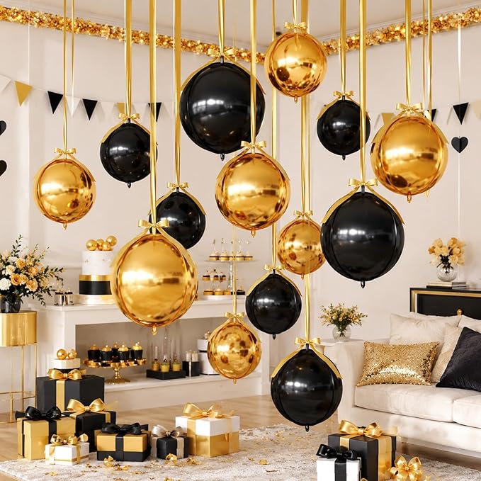 Black Gold Round Foil Balloons - Image 7