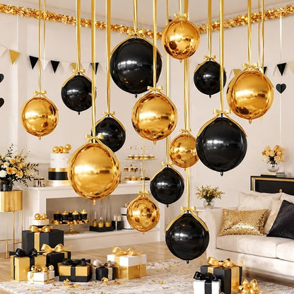 Black Gold Round Foil Balloons - Image 7