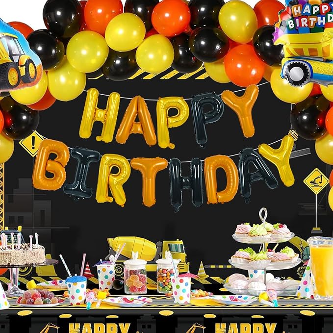 TONIFUL 16 Inch Black Orange Gold Happy Birthday Balloons Banner Decoration | - Image 6