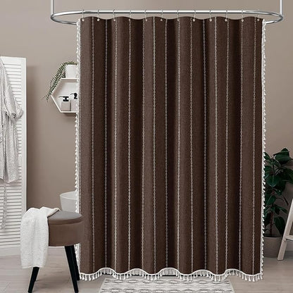 72x84 Long Boho Farmhouse Linen Heavy Duty Shower Curtain Set, 330GSM Linen - Image 6