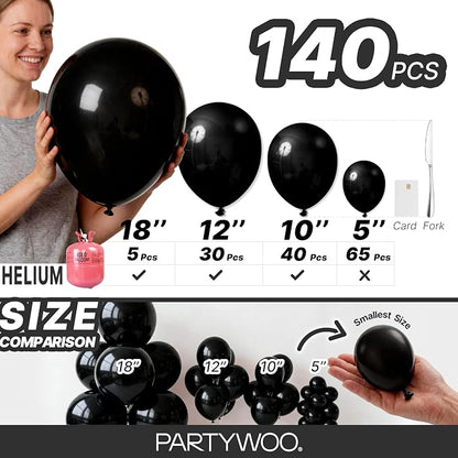 PartyWoo Black Balloons 140pcs Different Sizes of 18 12 10 5 Inch | Balloons - Image 6