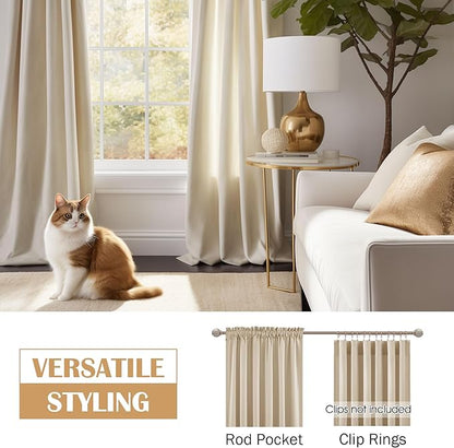 Beauoop Beige Velvet Curtains for Bedroom Living Room 52x108 2 Panels | Soft - Image 2