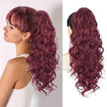 QGZ 20" Wavy Ponytail Extension, Claw Clip Ponytail Hair Extension, Natural Synthetic Hairpiece for Women Daily Use(Burgundy)