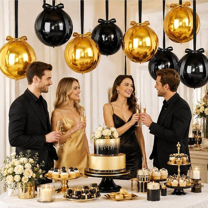 Black and Gold Round Foil Balloons - Image 7