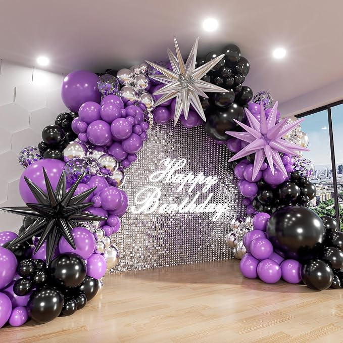 Purple and Black Balloon Arch Kit, 22 18 12 10 5 Inch Different Size Balloons by ADOINBY
