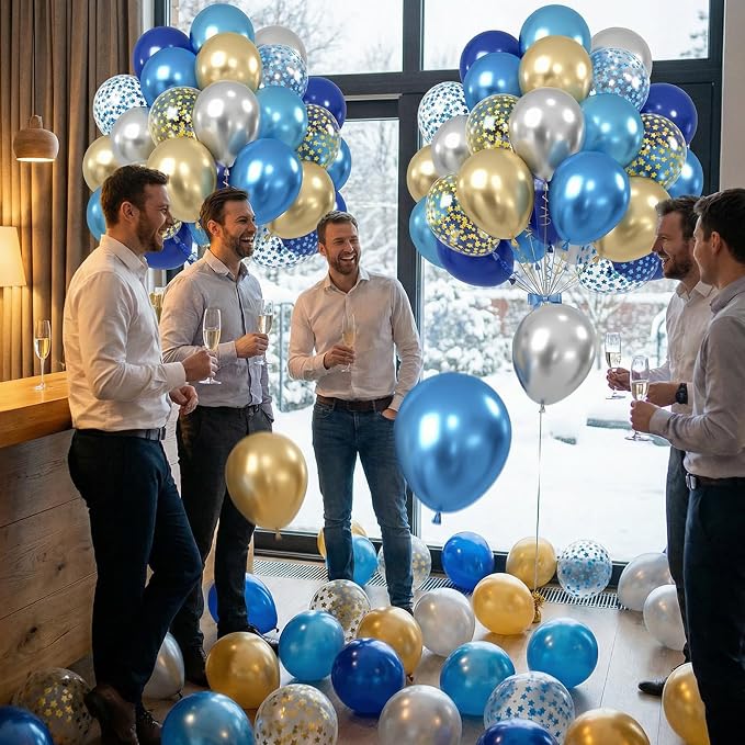 Navy Blue Gold Silver Balloons, 12 Inch Pearl Navy Blue Metallic light Blue - Image 7