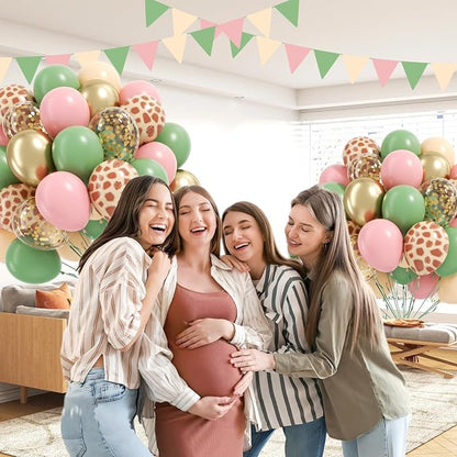 12inch Safari Balloons with Green Pink Nude Metallic Gold Confetti Balloons | - Image 5