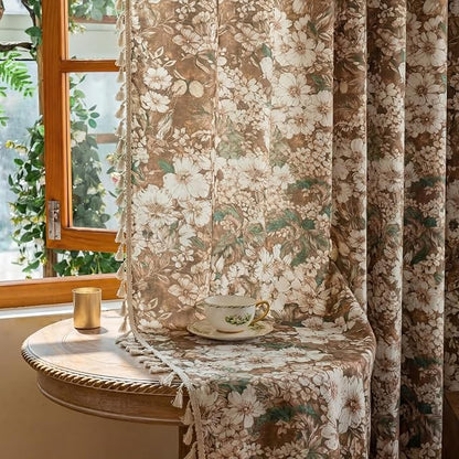 Floral Semi Sheer Rod Pocket Bedroom Curtains 84 Inch Length 2 Panels Set | - Image 5