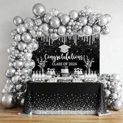 Mocsicka 7x5ft Class of 2025 Graduation Backdrop Black and Sliver Glitter 2026 - Image 4