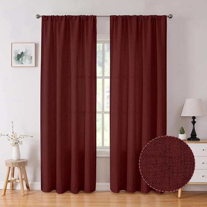 Tollpiz Linen Curtains Bedroom Rod Pocket Semi Sheer Curtain Burlap Light by Tollpiz
