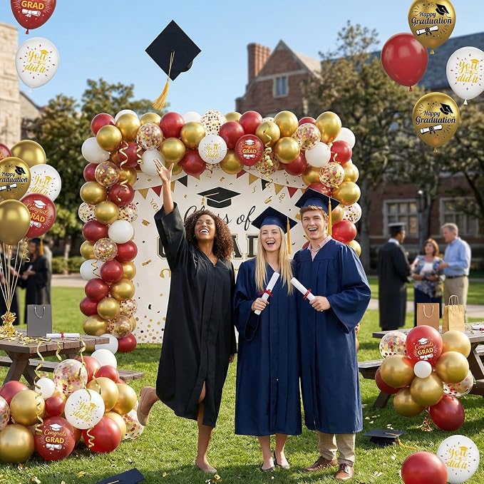 Graduation Balloons, Metallic Gold Confetti Latex Balloons, College High School - Image 3