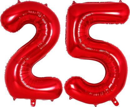 Red Number 25 Balloons, 40 Inch Big Large Foil Number Balloons, Jumbo Giant by AIQINHU