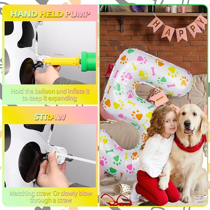 40 Inch Multi-color Dog Paw Balloons, Numeral 5 Birthday Balloons - Image 4
