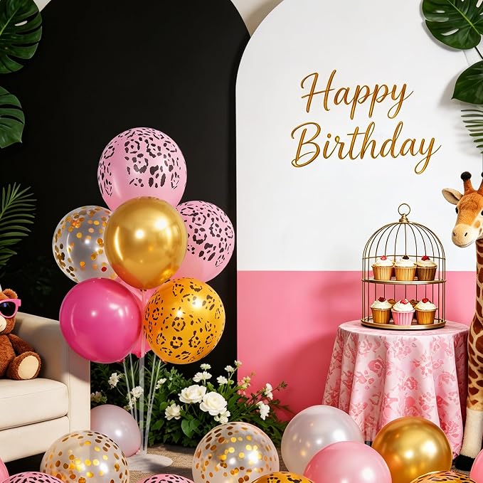 4 Sets Hot Pink Cheetah Print Balloons Stand Kit - Image 5