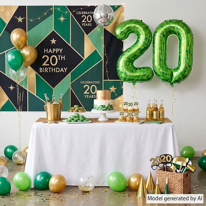 40 Inch Lime Green Pixel Number 20 Balloon, 20th Adult Gamer Party Decor | - Image 5