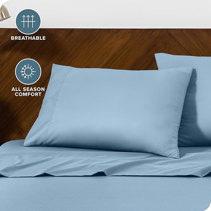 Bare Home Microfiber Pillow Cases - King 20x40 - Cooling Pillowcases - Double Brushed - Easy Care - Envelope Closure (King Pillowcase Set of 2, Light Blue)