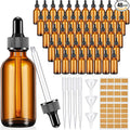 Lallisa 48 Pcs Glass Dropper Bottles with Eye Dropper Dispensers Lab Dropping Bottles with 4 Pcs Long Pipettes 4 Funnel and 80 Label for Travel Cuticle Massage Essential Oils Perfume (Amber,2 oz)