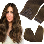 GOO GOO Clip in Hair Extensions Real Human Hair, Remy Human Hair Extensions Clip ins for Women, Natural Human Hair, 22inch 220g 9Pcs, #4A Chocolate Brown