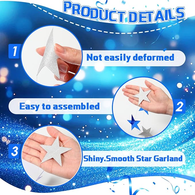 Spakon 65 Feet Glitter Star Shaped Paper Garland Banner Hanging Decoration Star - Image 3