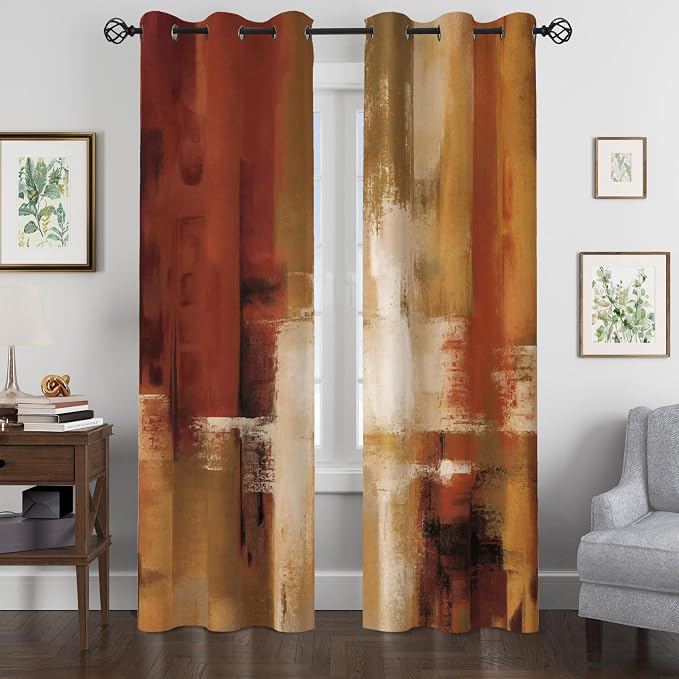 Asuexpect Burnt Orange Curtains 2 Panels Abstract Rust Curtain Room Darkening - Image 6
