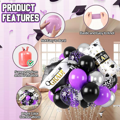 Purple Silver Black Graduation Balloons, - Image 3