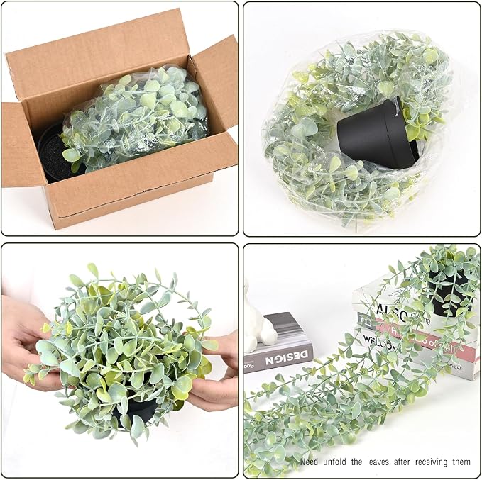 2Pcs Fake Hanging Plants with Pot Eucalyptus Leaves Fake Vines | UV Resistant - Image 5