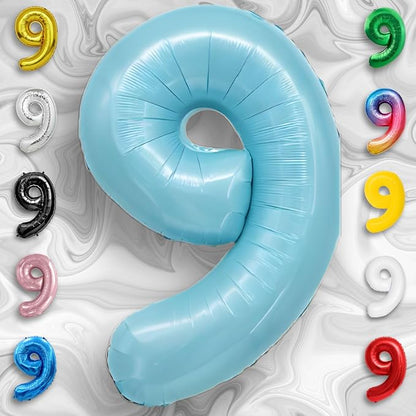 Candy Blue Number Balloon 9 Mylar Foil Balloons 32 inch - Image 3