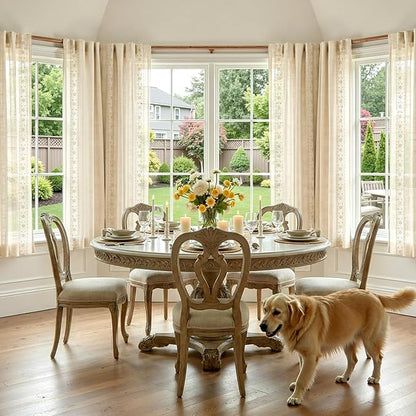 jinchan Floral Sheer Linen Curtains, Back Tab 50x63 Inch, 2 Panels Ivory | Semi - Image 2