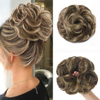 Large Messy Bun Hair Piece Curly Synthetic Extensions Scrunchies Fake Chignon Updo Hairpieces for Women Chestnut Brown Highlights