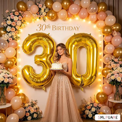 40 Inch Gold Number 30 Balloons, 30th Birthday Party Decorations | Large Self - Image 2