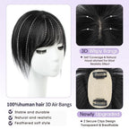 Jet Black Real Human Hair Topper with Bangs Covers Thinning Crown, Receding Hairline for Women 10inch Clip-In Hair Topper for Thinning Hair