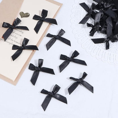 Black Mini Bows 1.57" 100PCS Small Satin Ribbon Bows - Image 4