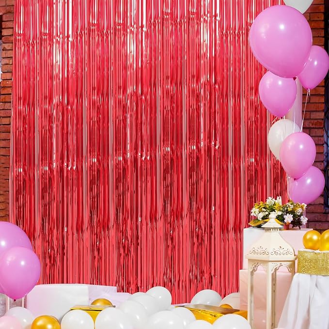 Crosize 8 Pack Red Party Streamers Backdrop, 3.3 x 9.9 ft | Tinsel Foil Fringe - Image 6