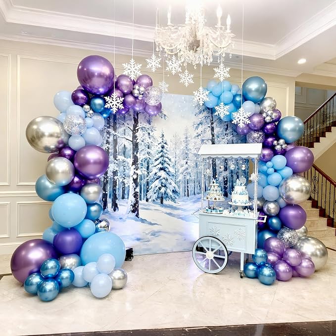 Bezente Frozen Balloons Set 60pcs 12 inch | Blue Purple and Metallic Silver - Image 6