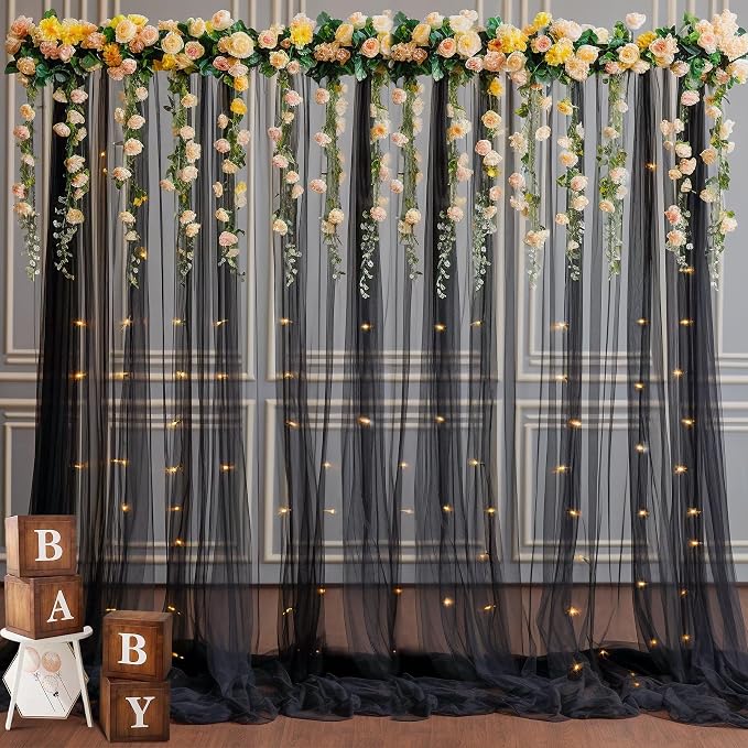 30x10ft Black Tulle Backdrop Curtain - Image 4