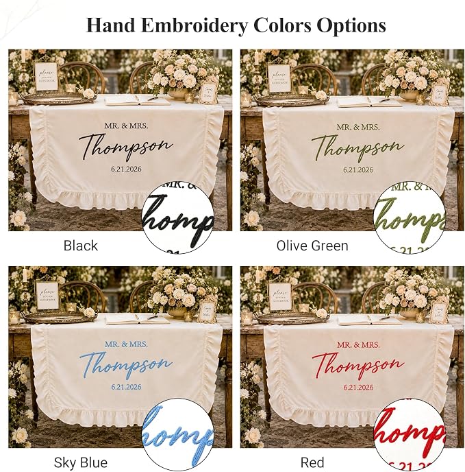 Personalized Hand Embroidered Wedding Table Runner - Image 5