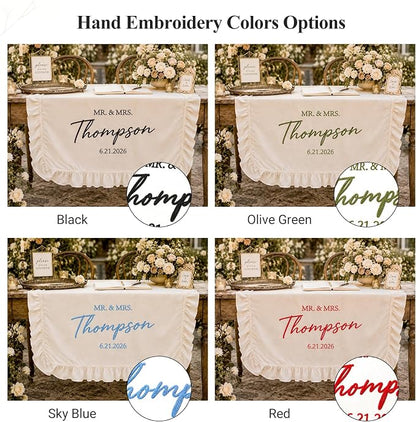 Personalized Hand Embroidered Wedding Table Runner - Image 5