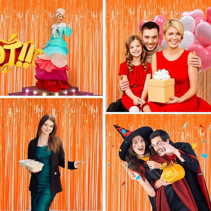 JINSUI Orange Fringe Backdrop 3.3x8.2ft, 2 Pack Foil Tinsel Curtains Decor | - Image 4