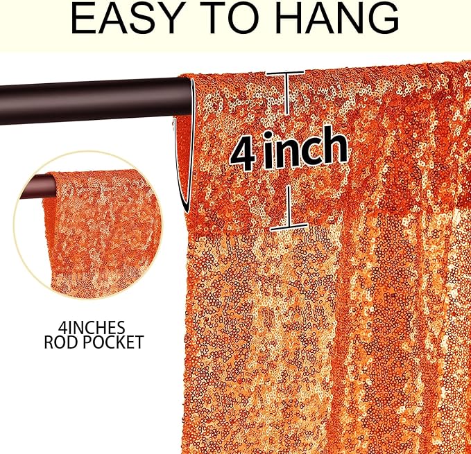 2×8FT-4PCS Orange Sequin Backdrop Curtains Panels, Photography Backdrop Glitter - Image 5