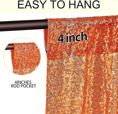 2×8FT-2PCS Orange Sequin Backdrop Curtains Panels, Photography Backdrop Glitter - Image 5