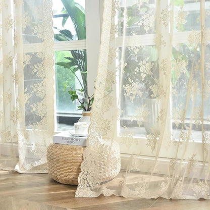 Kotile Beige Floral Lace Curtains - Image 5