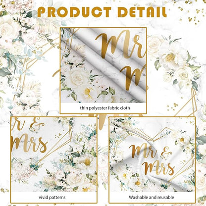 AIBIIN 10x7ft Mr and Mrs Floral Backdrop - Image 6