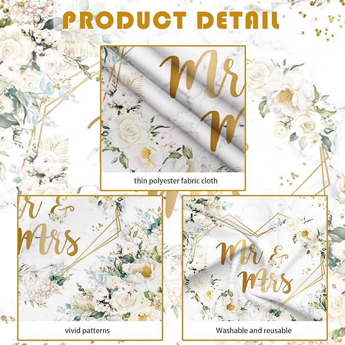 AIBIIN 7x5ft White Floral Mr and Mrs Floral Bridal Shower Backdrop | Bride to - Image 6