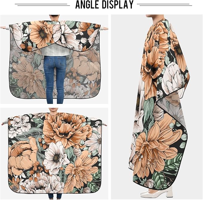 ALAZA Vintage Modern Floral Flower Barber Cape for Men Women, Waterproof Haircut Apron Beard Shaving Bib Hair Cutting Cloth 55 x 65 Inch