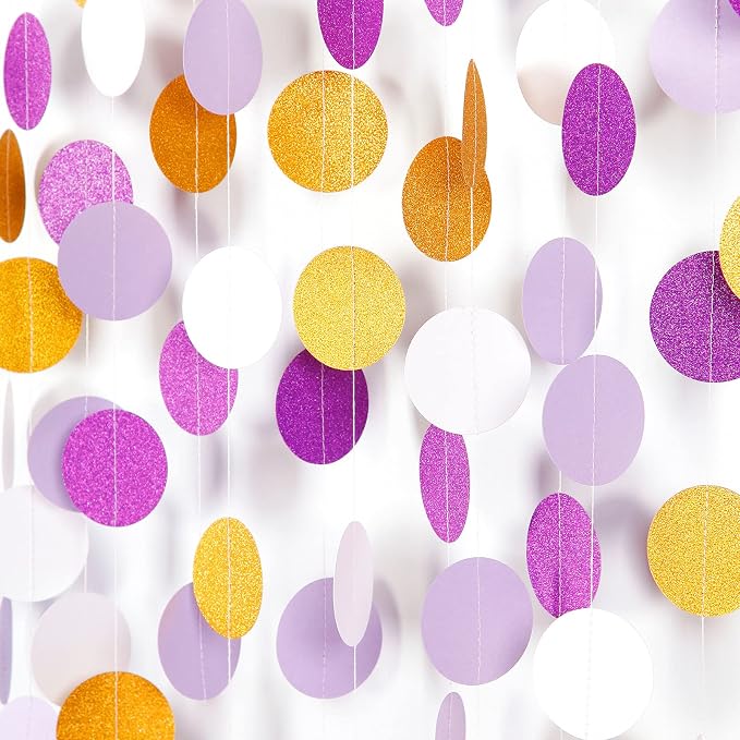 White Purple-Gold Party-Decorations Paper Garland - 52ft Glitter Hanging - Image 6