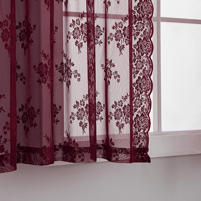 Kotile Burgundy Sheer Lace Curtains - Image 4