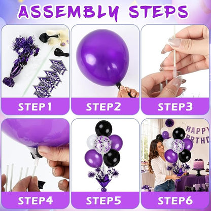4 Set Purple Black Balloon Centerpieces - Image 4